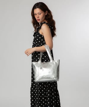 'Carolina' Metallic Silver Leather Tote Bag