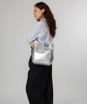 'Sofia' Metallic Silver Leather Tote Bag