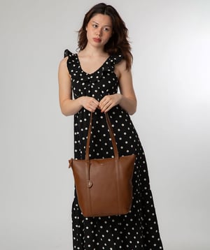 'Lara' Tan Leather Tote Bag