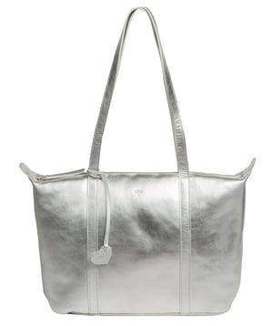 'Leonor' Metallic Silver Leather Tote Bag