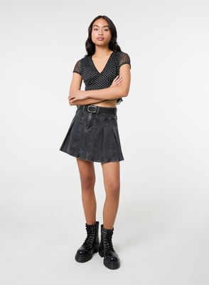 Polka Dot Mesh Cap Sleeve Crop Top