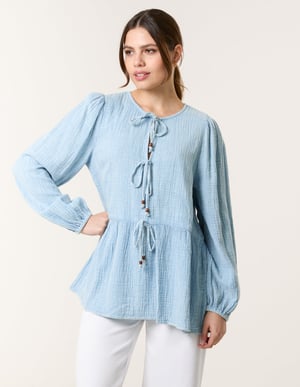Washed Tie Front Top