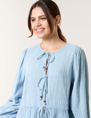 Washed Tie Front Top