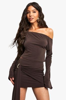 Slinky Off The Shoulder Slouchy Long Sleeve Top