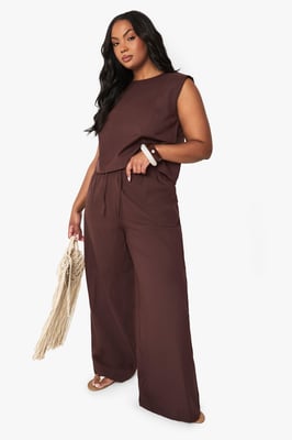 Plus Linen Wide Leg Trousers