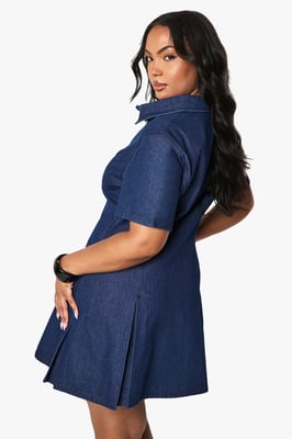 Plus Denim Button Pleated Shift Dress