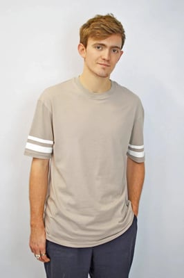 Mens Pale Grey Drop Shoulder Stripe Sleeve T Shirt