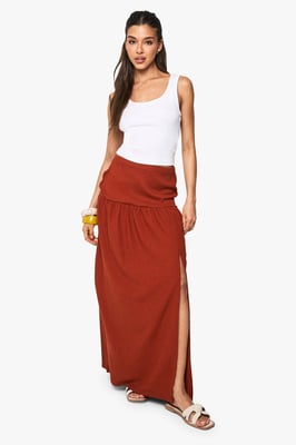 Textured Split Front Tiered Maxi Skirt