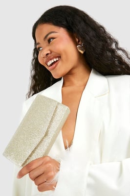 Structured Glitter Clutch Bag & Chain