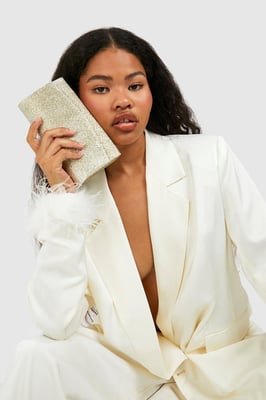 Structured Glitter Clutch Bag & Chain
