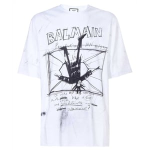 Balmain Sketch Drawing Logo White T-shirt