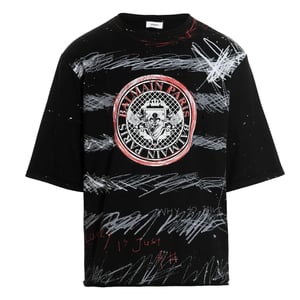 Balmain Paris Graffiti Coin Logo Black T-shirt