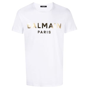 Balmain Paris Gold Foil Logo White T-shirt