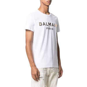 Balmain Paris Gold Foil Logo White T-shirt