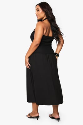 Plus Starfish Gold Trim Rib Poplin Mix Midaxi Dress