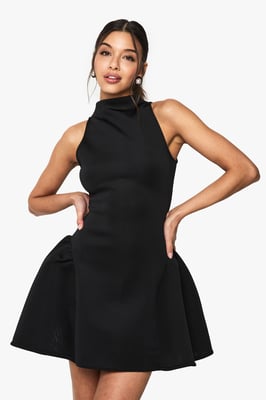 Racer Neck Volume Mini Dress