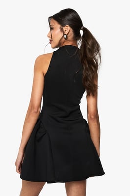 Racer Neck Volume Mini Dress