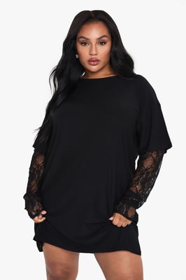 Plus lace sleeve oversized t-shirt dress