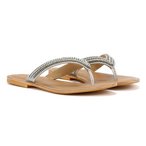 Tower Footwear Metallic Bead Thong Dames Zilveren Sandalen
