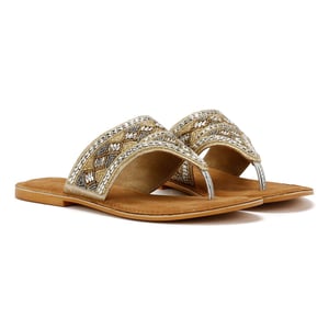 Tower Footwear Wide Vamp Toepost Vrouwen Gouden Sandalen
