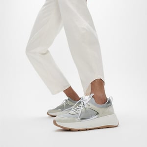 Fitflop F-mode Suede/knit Womens Trainers Urban White/french Grey