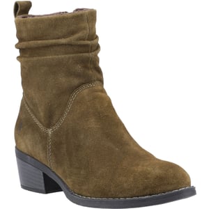 Hush Puppies Iris Suède Dames Khaki Enkellaarsjes Met Hak