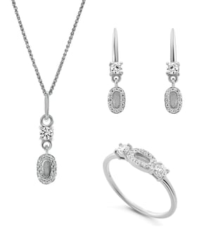 Orphelia 'Lily' Dames 925 Sterling Zilver Set: Ketting + Oorbellen + Ring - Zilver SET-7582