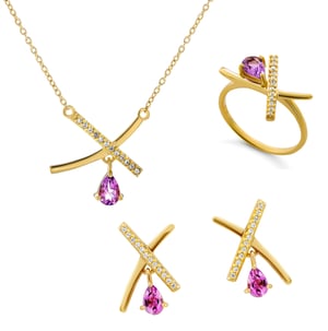 Orphelia 'Charlotte' Women's 925 Sterling Silver Set: Necklace + Earrings + Ring - Gold SET-7580/A