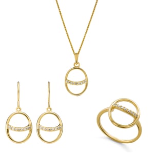 Orphelia 'Amaliada' Women's 925 Sterling Silver Set: Necklace + Earrings + Ring - Gold SET-7572