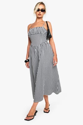 Gingham Ruched Bust Detail Midaxi Dress