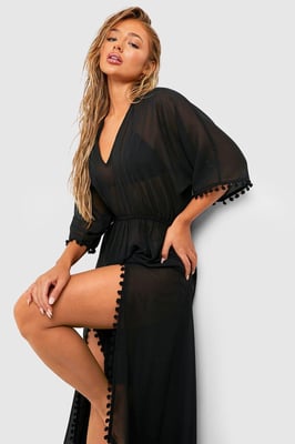 Pom Pom Split Sides Maxi Beach Kaftan