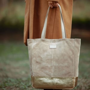 PAIGE' Metallic + Suede Real Leather Tote Bag