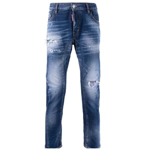 Dsquared2 Tidy Biker Jeans Blå Denimbyxor I Riven Stil
