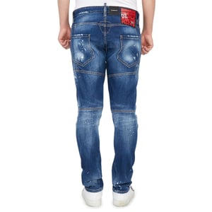 Dsquared2 Tidy Biker Jeans Blå Denimbyxor I Riven Stil