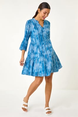 Tie Dye Print Shimmer Smock Dress
