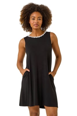 Floral Trim A-Line Stretch Dress