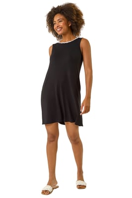Floral Trim A-Line Stretch Dress