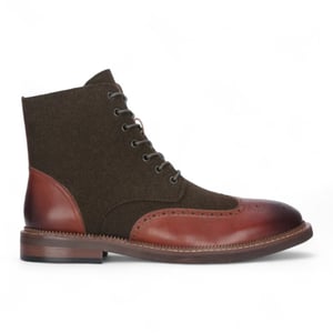 Justin Reess Heren Khaki Bruine Brogue Leren Enkellaarsjes - Clifford