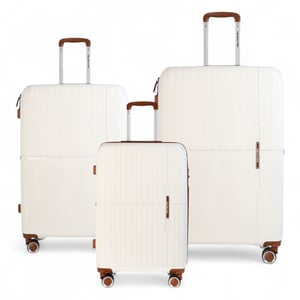 Hard Shell White Strong Suitcase 8 Wheel Cabin Luggage Holiday Travel Case