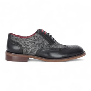 Justin Reess Heren Zwarte Leren Tweed Brogue Schoenen - Albert