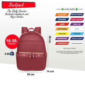 Backpack Rucksack 40 x 30 x 14 cm Red Underseat Travel Cabin Bag for Ryanair, Easy Jet
