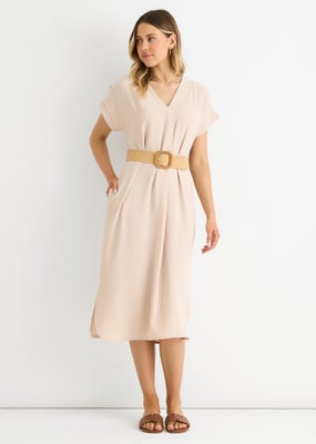 Beige Air Flow Belted Oversized Dress