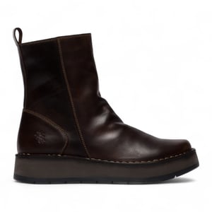 Fly London Womens Dark Brown Reno Leather Zip Up Platform Comfort Ankle Boots