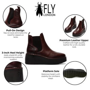 Fly London Dames Wijnrode HELY268 Chelsea Leren Enkellaarsjes met Platform Comfort