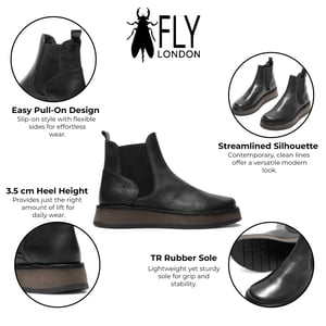 Fly London Dam Svarta RAWI131 Chelsea Läder Ankel Pull-On Klassiska Komfortstövlar