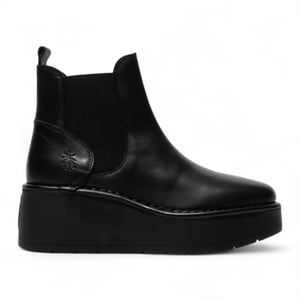 Fly London Dam Svarta HELY268 Chelsea Läder Ankel Pull-On Platform Komfortkängor