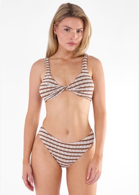Tan Textured Twisted Stripe Bikiniöverdel
