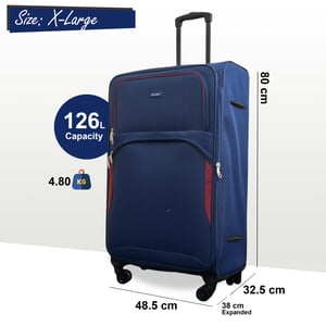 Expandable Soft Navy Blue Extra Large 8 Wheel Lightweight Suitcase Luggage Travel Bags