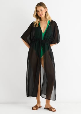 Black Flowy Open Front Beach Cover Kimono
