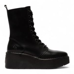 Fly London Dames Zwarte HAIT273 Leren Veterschoenen met Dikke Plateauzool